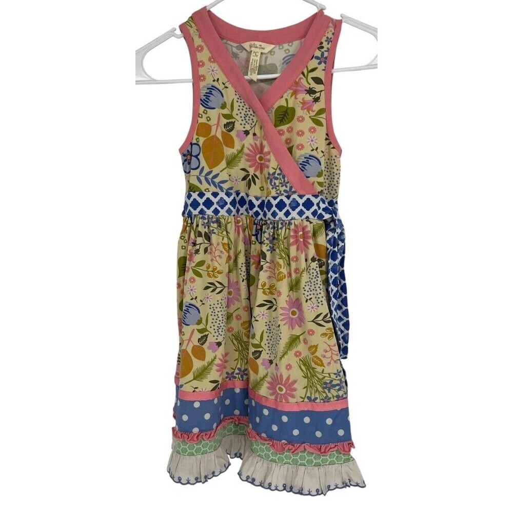 Matilda Jane Dress Girls Size 8 Floral Mixed Print Boho Cottagecore Ruffle Tie